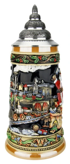 Santas Train German Christmas Beer Stein -German Beer Steins Sales Store Santas Train German Christmas Beer Stein K048 FNT SM 99865.1591287604