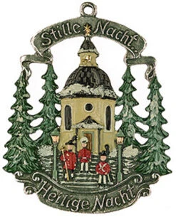 Silent Night Chapel German Pewter Christmas Ornament