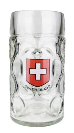 Swiss Cross Dimpled Oktoberfest Glass Beer Mug 1 Liter