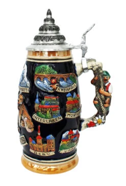 Swiss Horn German Beer Stein 6 Swiss Horn German Beer Stein -German Beer Steins Sales Store Switzerland German Beer Stein K507BS RS SM 48001.1401732781