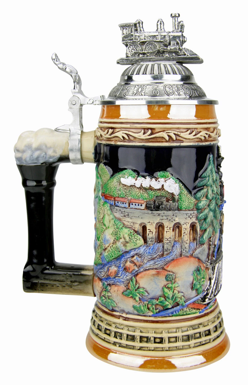 Train Beer Stein With Pewter Train Figurine Lid 5 Train Beer Stein With Pewter Train Figurine Lid - Image 5