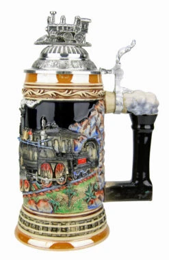 Train Beer Stein With Pewter Train Figurine Lid 8 Train Beer Stein With Pewter Train Figurine Lid -German Beer Steins Sales Store Train Beer Stein with Pewter Train Figurine Lid K940T RS SM 70586.1495575905