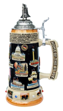 United States Panorama Beer Stein With Liberty Bell Lid -German Beer Steins Sales Store United States Panorama Beer Stein K309LB RS SM 66679.1423694125